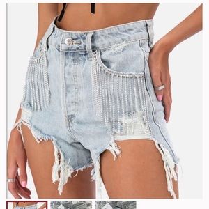 ONLY WORN ONCE! Adika sequin fringe light wash demin shorts - size small
